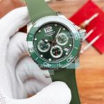 Copy Longines Conquest Green Chronograph Dial Green Rubber Strap Watch 41MM